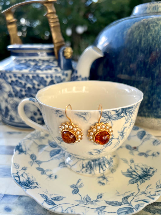 Button Stone Amber Earrings