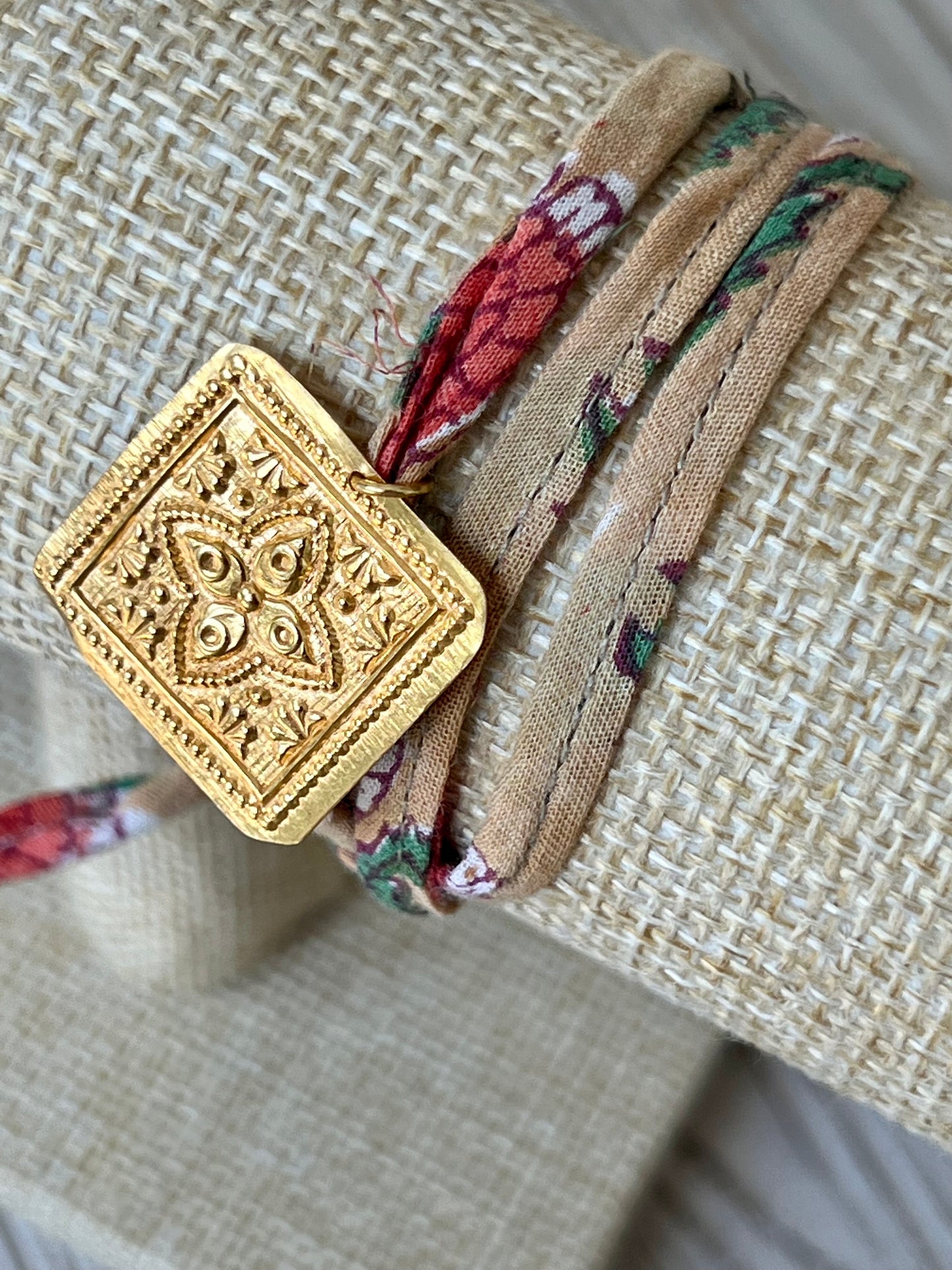 Beige Kinara Ribbon Bracelet (or Necklace) with Medal