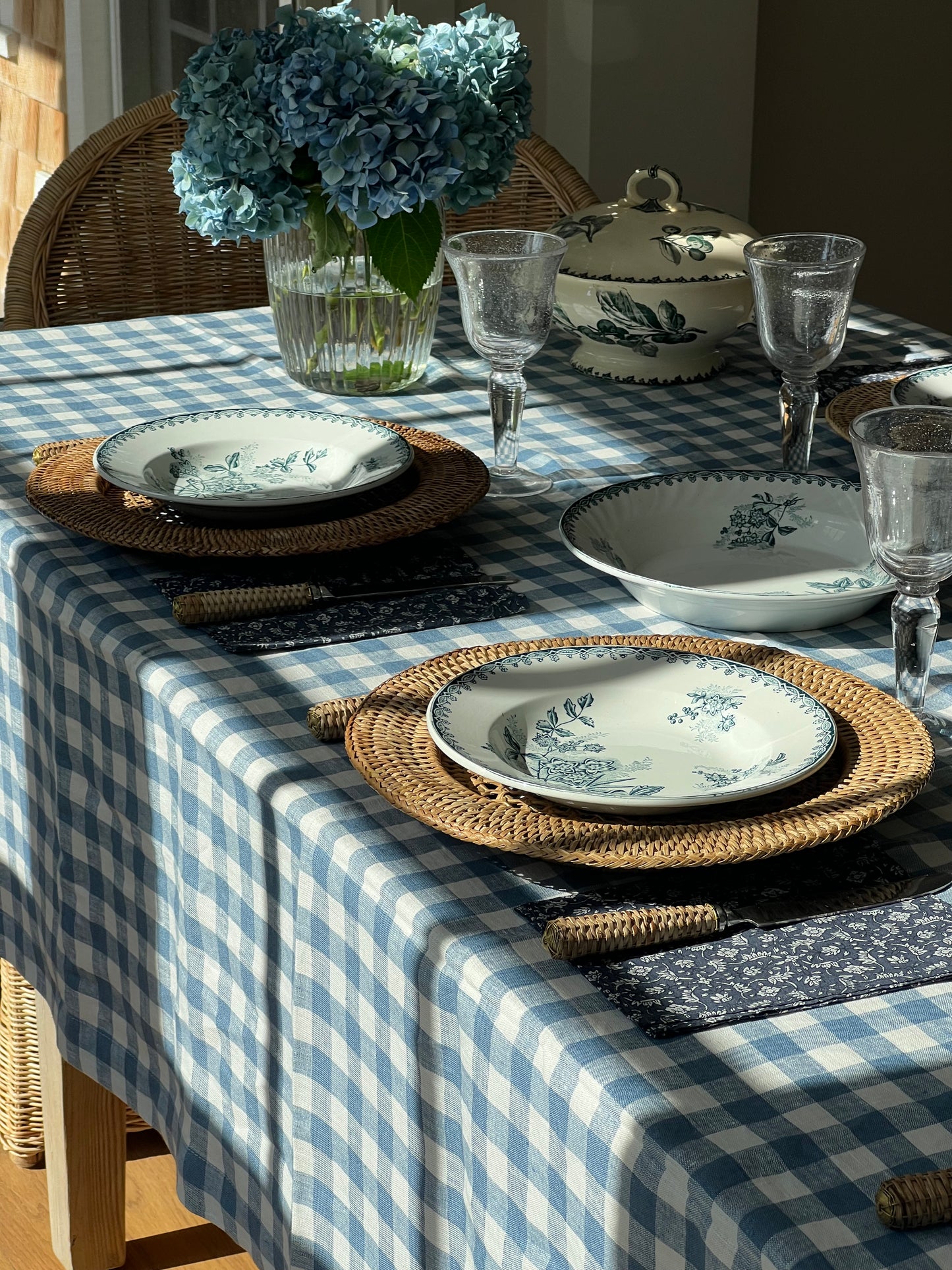 Charlotte Gingham Tablecloth in Blue Grey