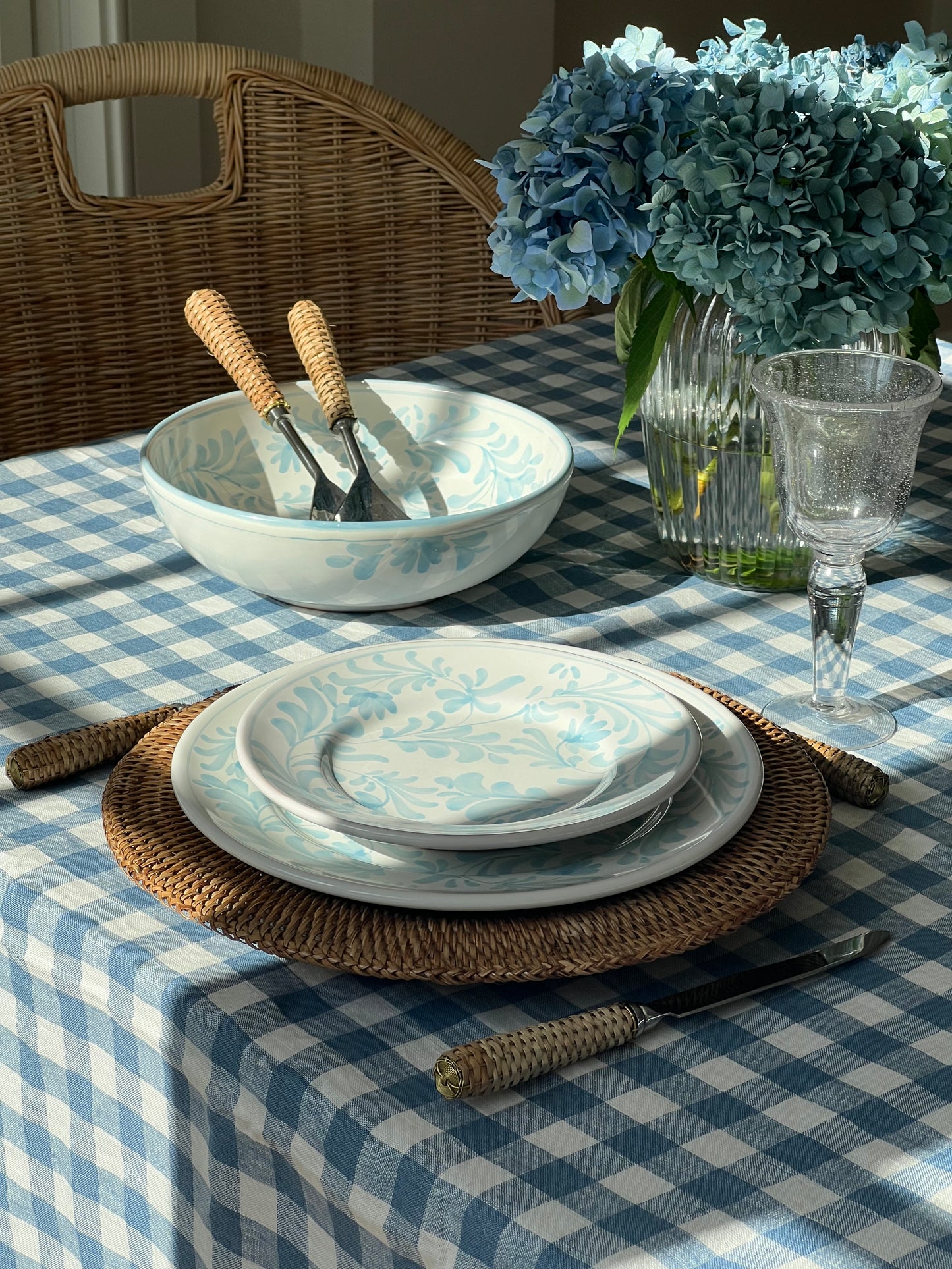Charlotte Gingham Tablecloth in Blue Grey