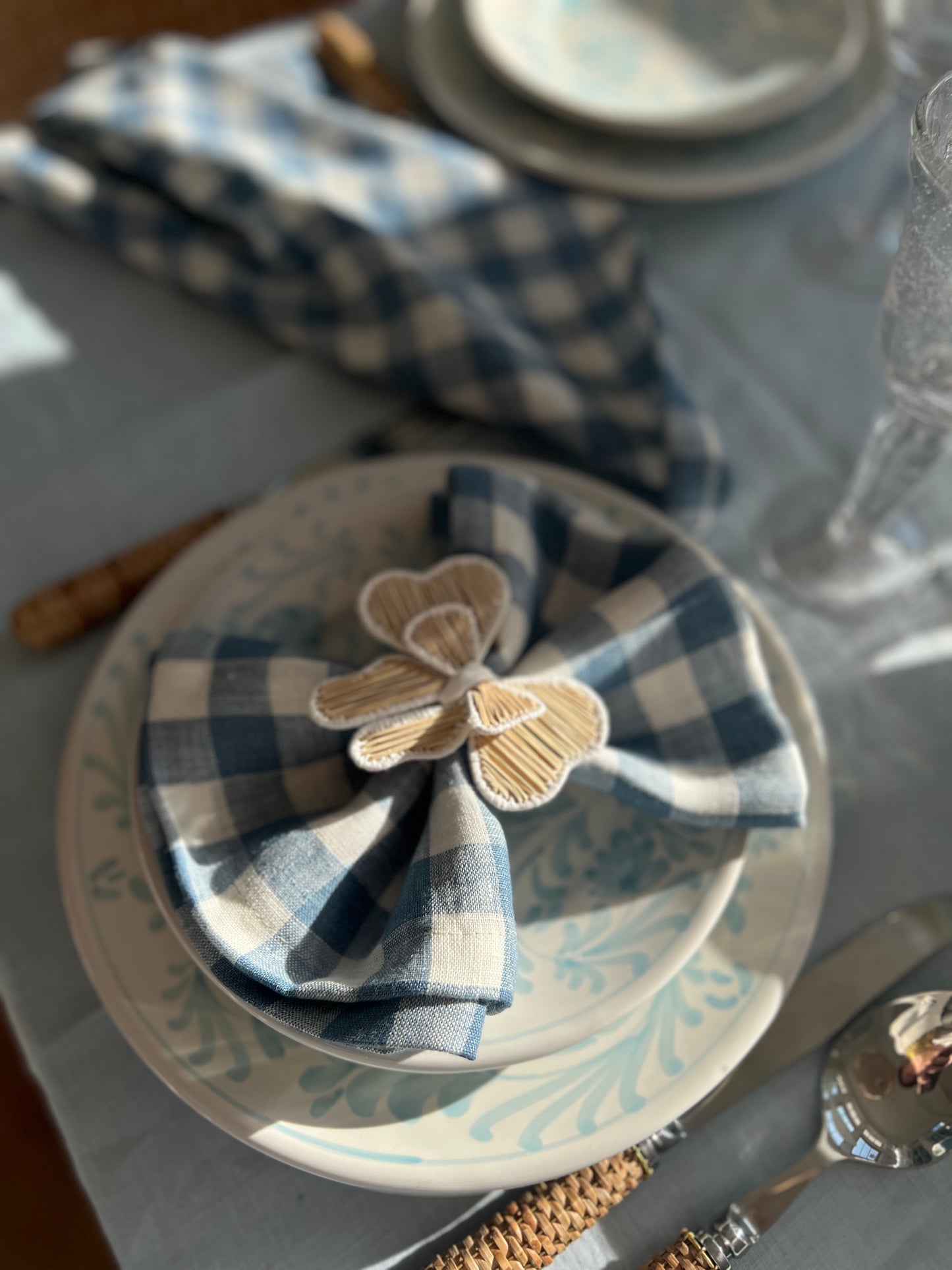 Blue Gingham Linen Napkins (set of 4)