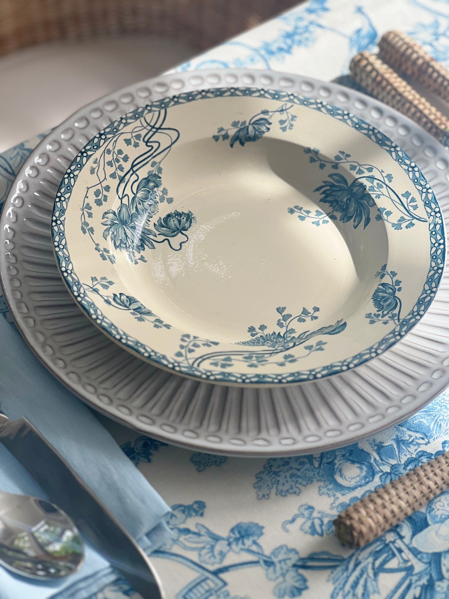 Set of 3 French Ironstone Soup Plates "Royat" by Sarreguemines