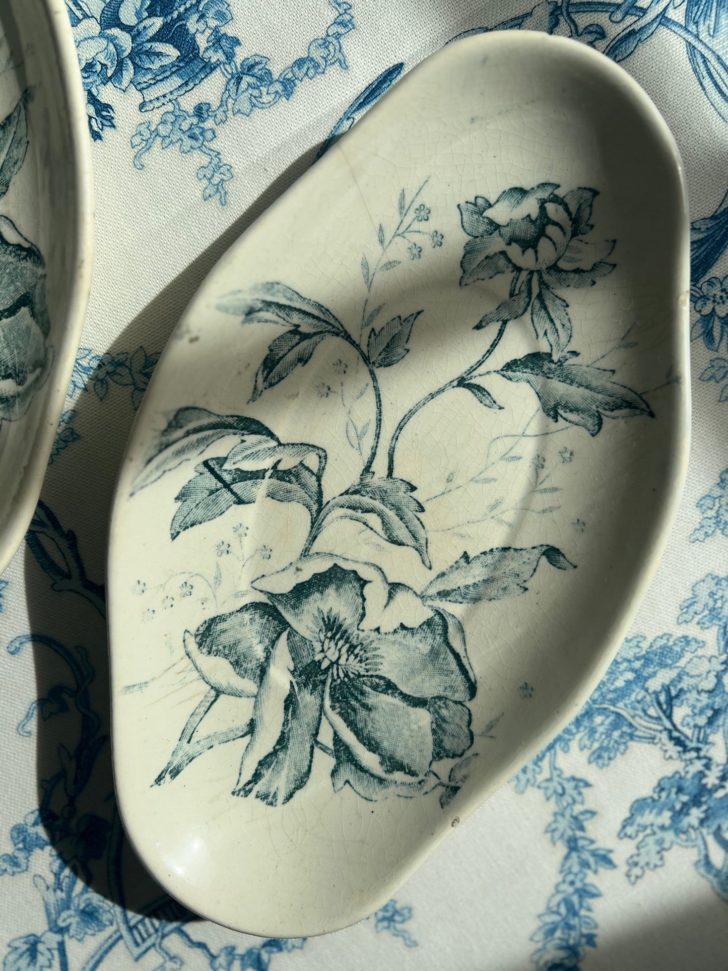 Antique French Ironstone Small Serving Dish, “Rose de Noël” Pattern