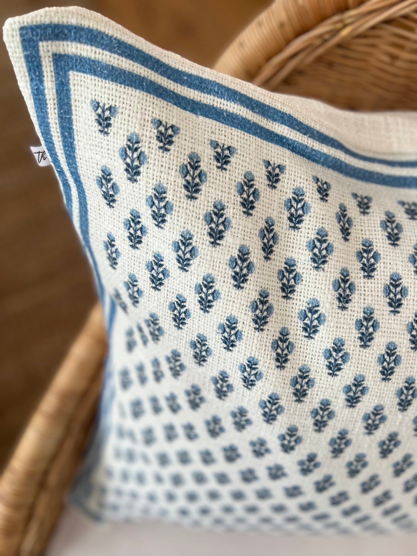 Celeste Mughal Flower Pillow Cover in Blue