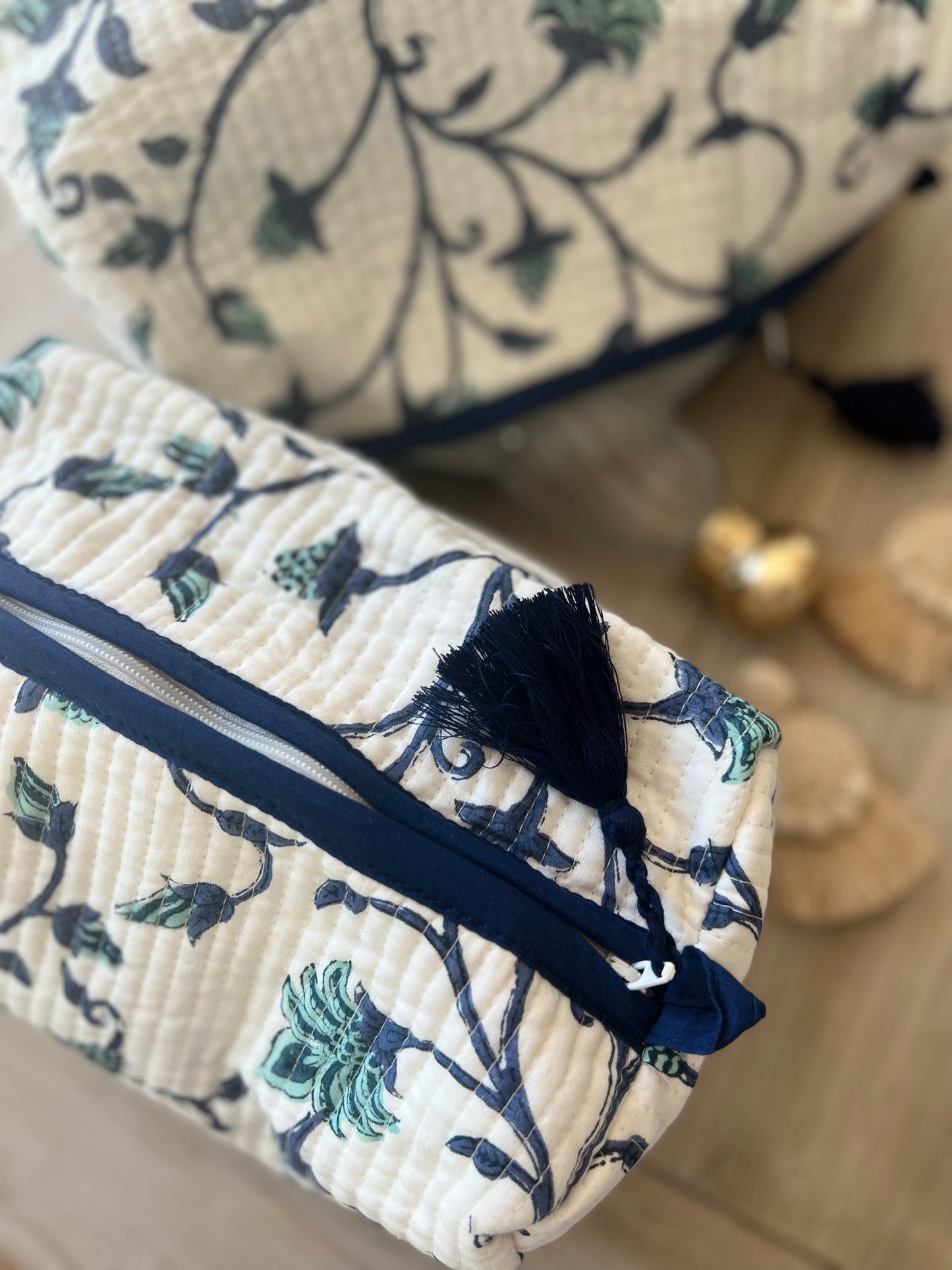 Set of Two Blue Floral Cosmetic Pouches