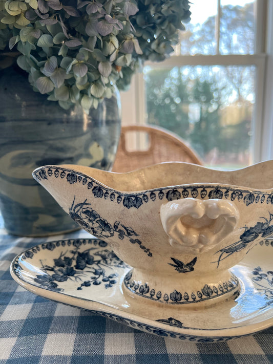 French Ironstone Sauce Boat "Boule de Neige" by Gien