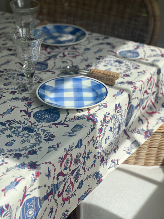 French Toile Tablecloth Limoges in Blue