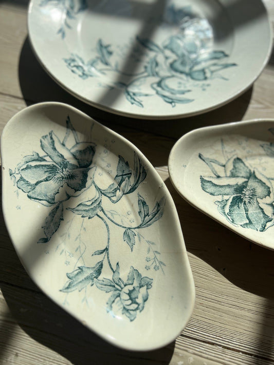 Antique French Ironstone Small Serving Dish, “Rose de Noël” Pattern