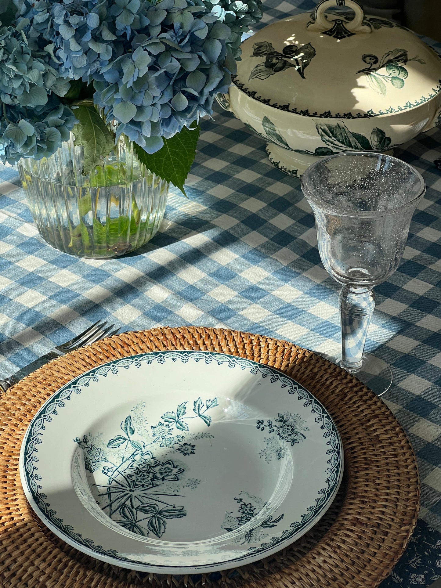 Charlotte Gingham Tablecloth in Blue Grey