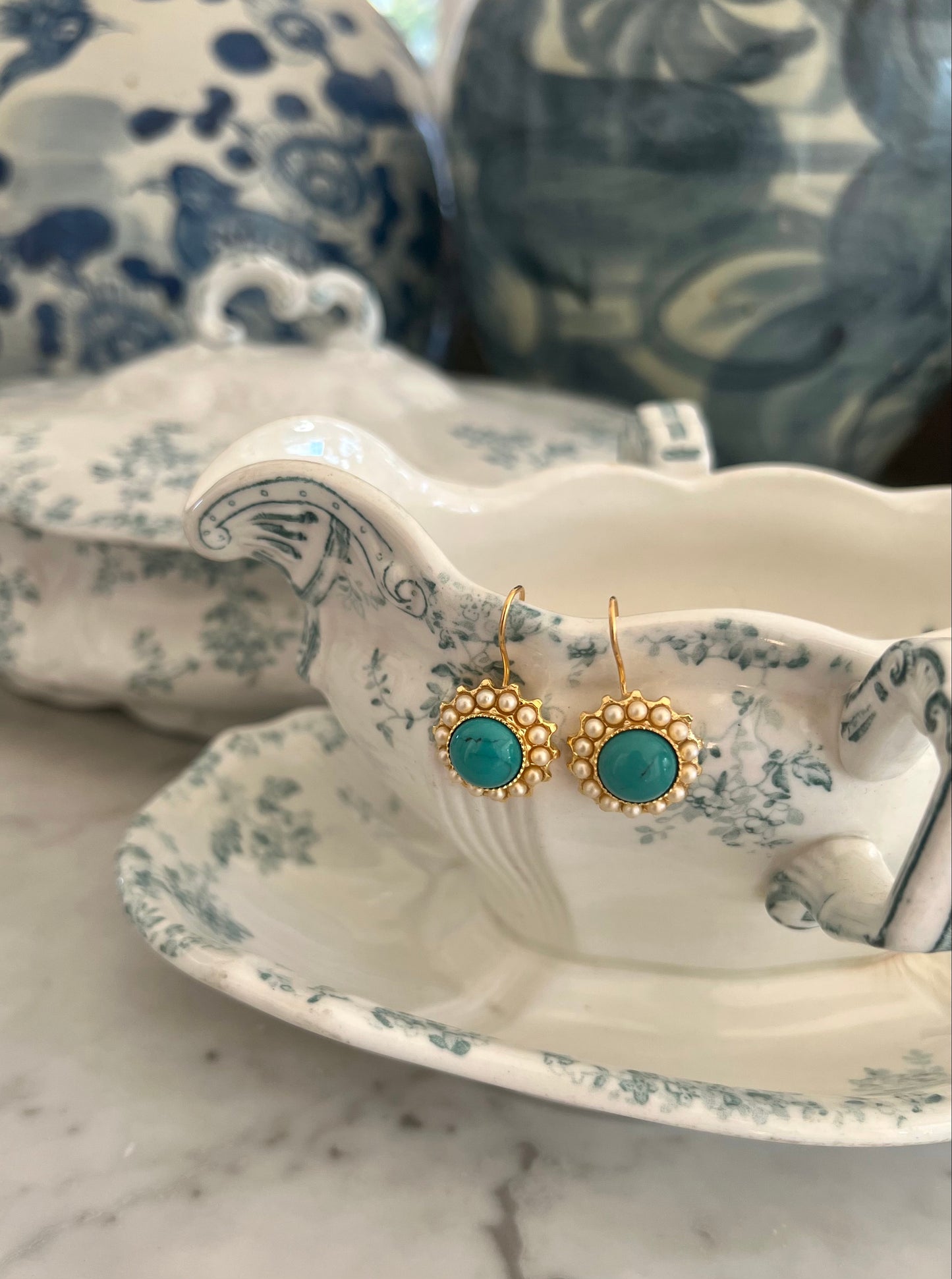 Button Stone Turquoise Earrings