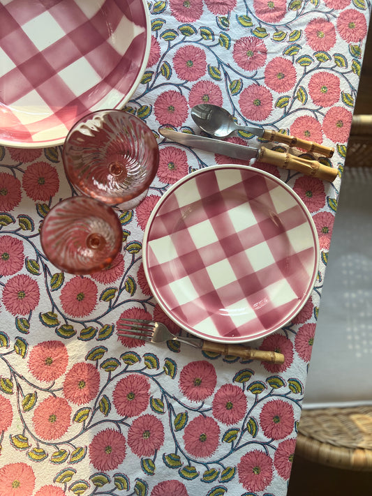 Large Pink Poppy Vintage Tablecloth
