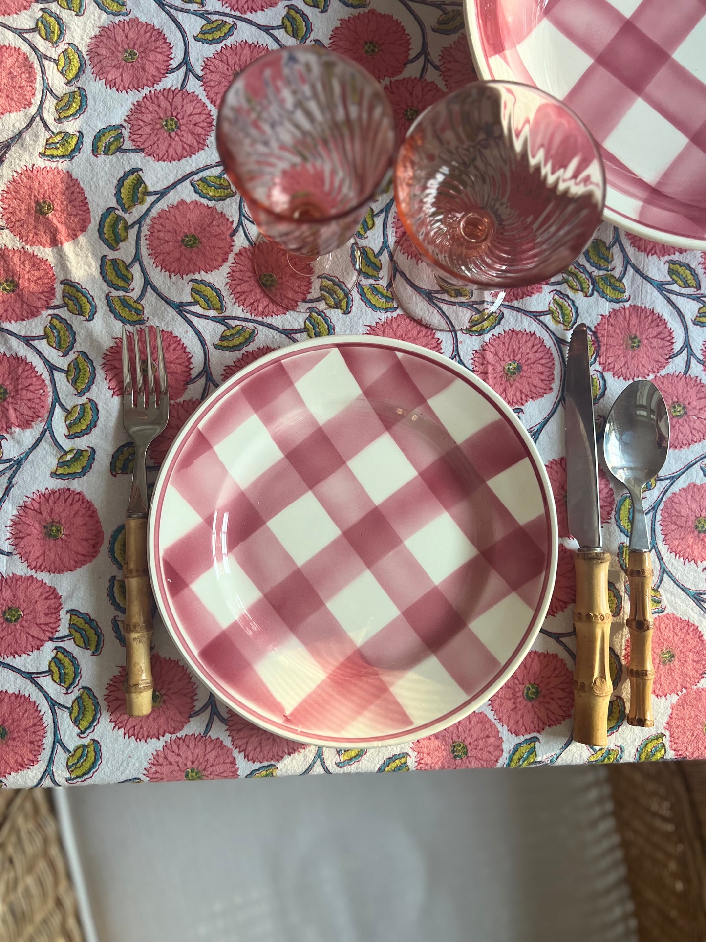 Large Pink Poppy Vintage Tablecloth