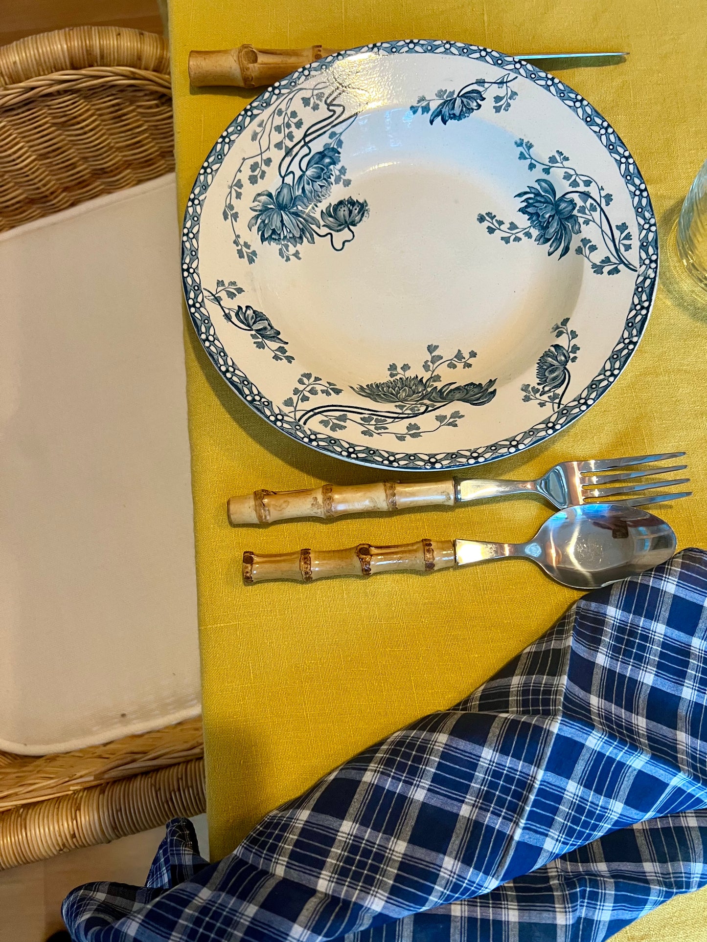 Large Vintage Sunflower Linen Tablecloth