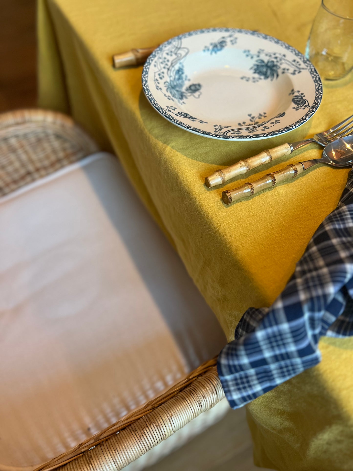 Large Vintage Sunflower Linen Tablecloth