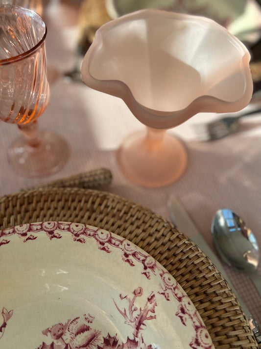 Set of 4 Vintage Pink Dessert Glasses Art Deco Style