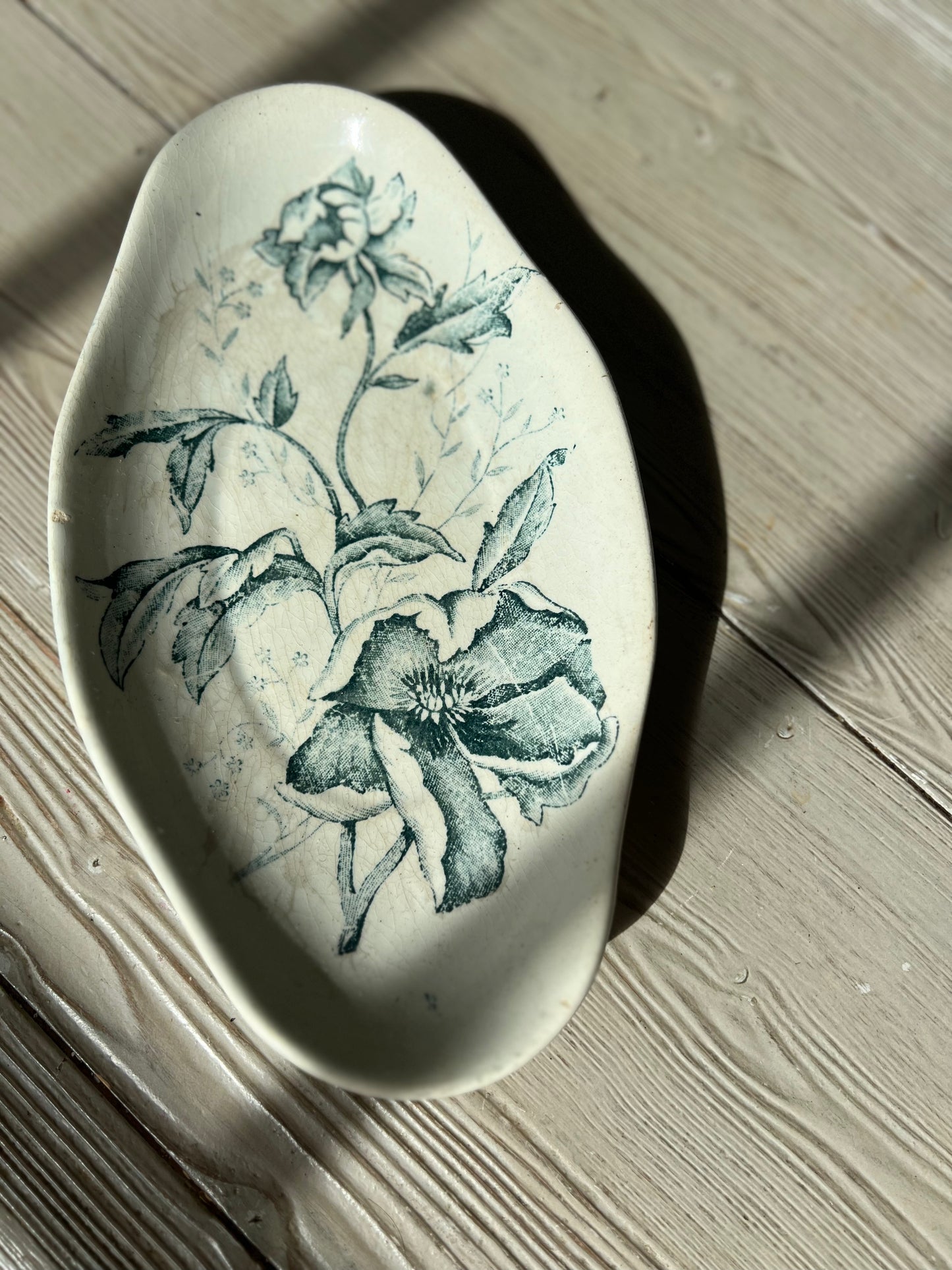 Antique French Ironstone Small Serving Dish, “Rose de Noël”