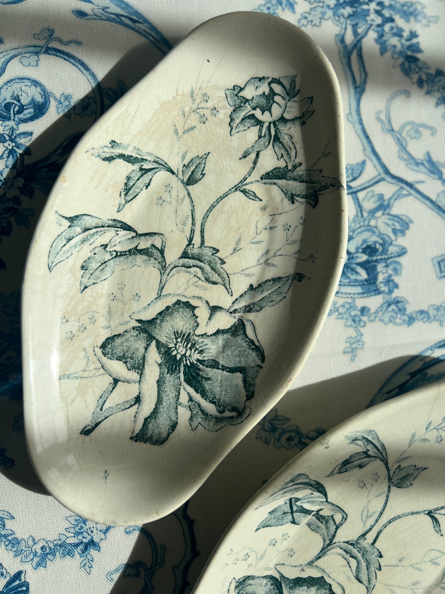 Antique French Ironstone Small Serving Dish, “Rose de Noël”