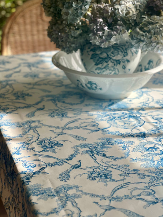 French Toile Tablecloth Ludivine in Blue