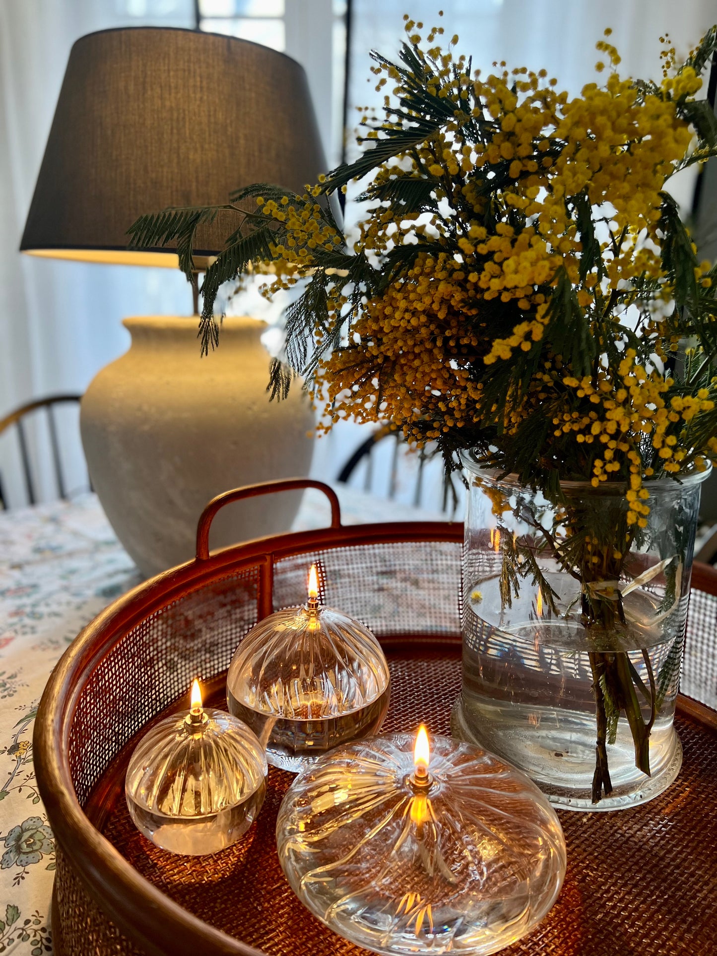 Ribbed Round Shaped Glass Oil Lamp, Size M