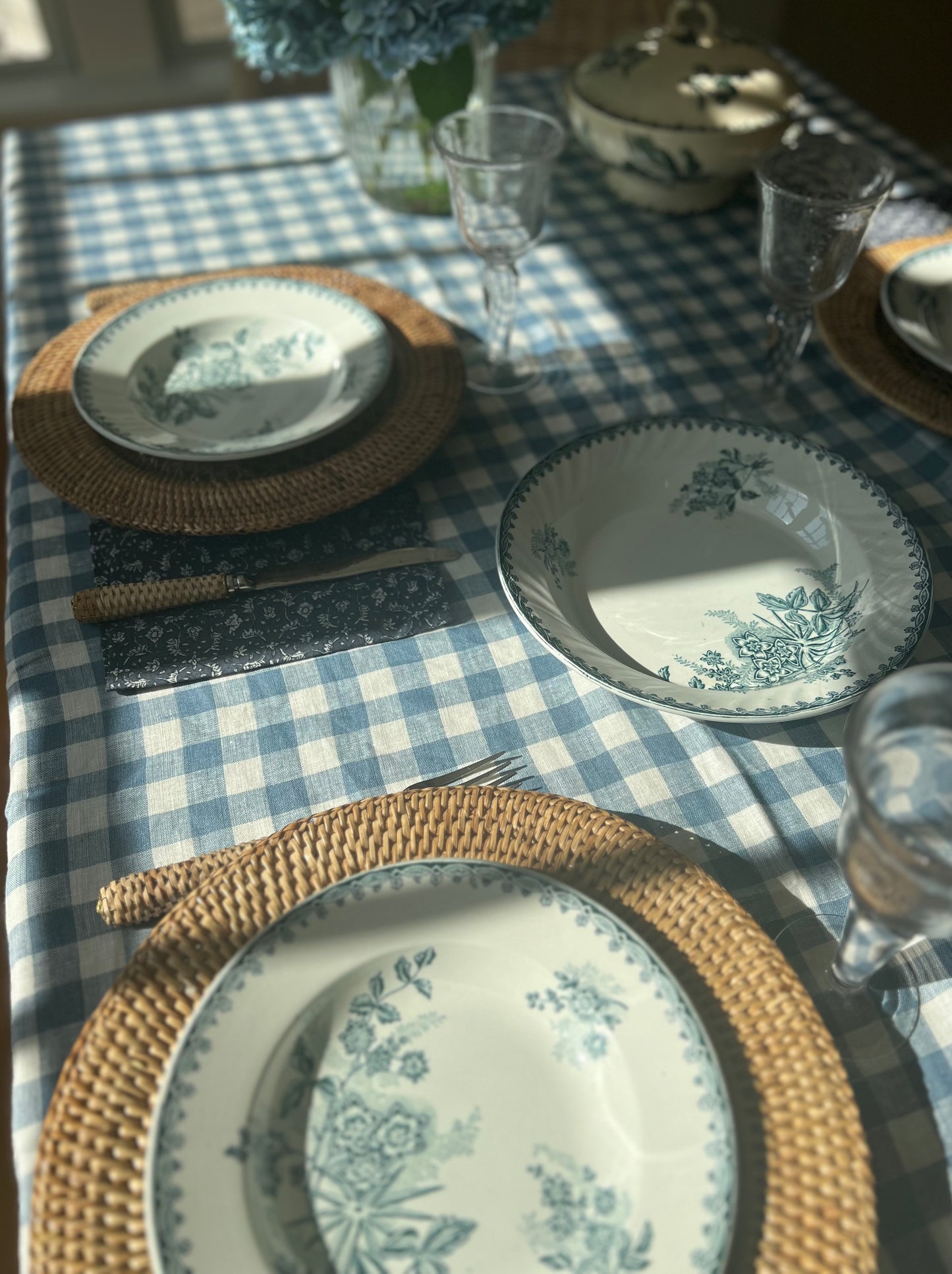 Charlotte Gingham Tablecloth in Blue Grey