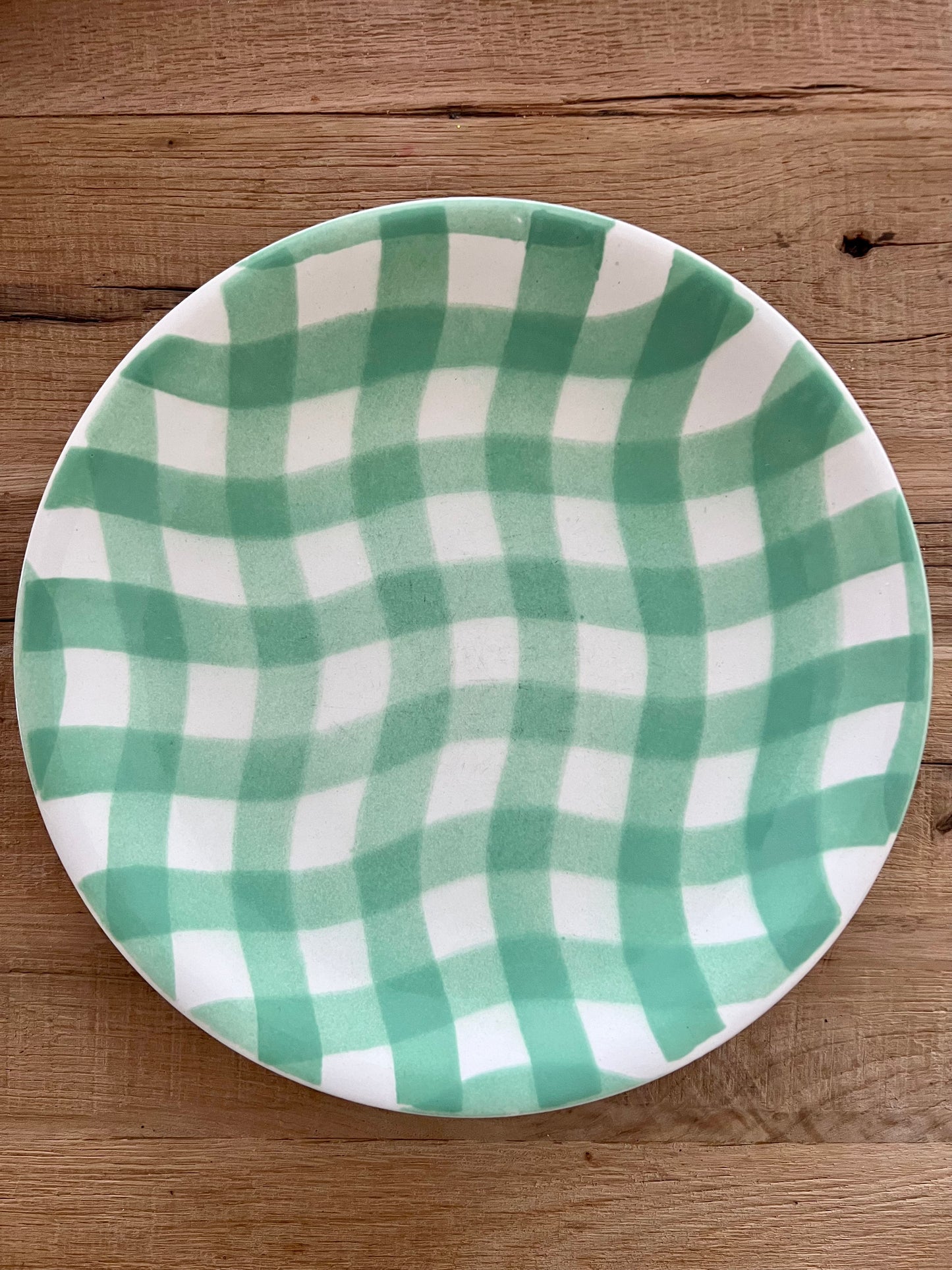 Set of 3 Vintage Gingham Dinner Plates in Mint Greens by Salins