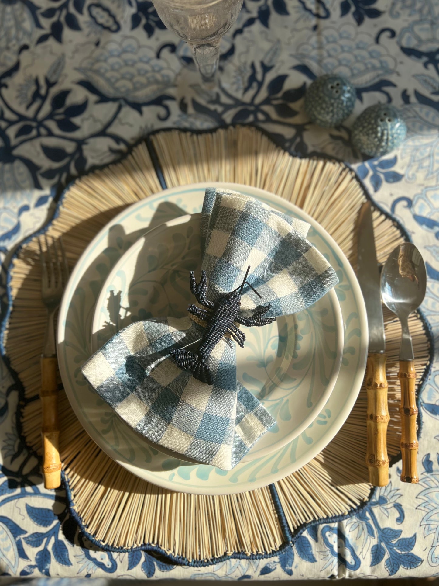 Navy Lobster Raffia Napkin Ring
