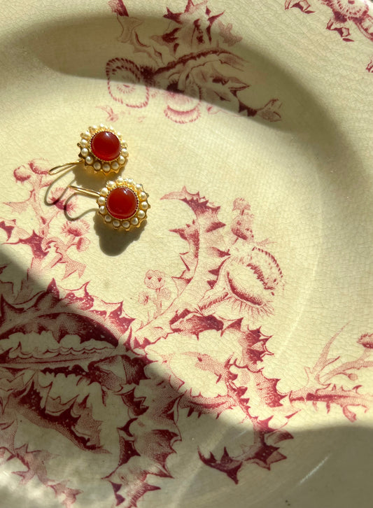 Button Stone Red Onyx Earrings