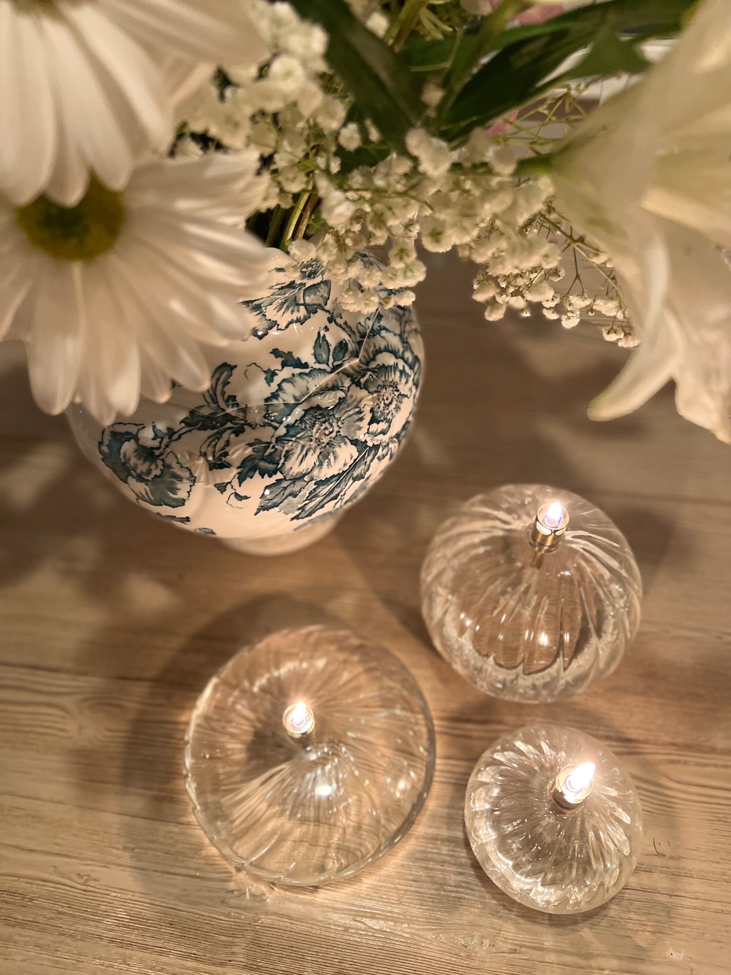 Pebble Shaped Ribbed Glass Oil Lamp, Size S
