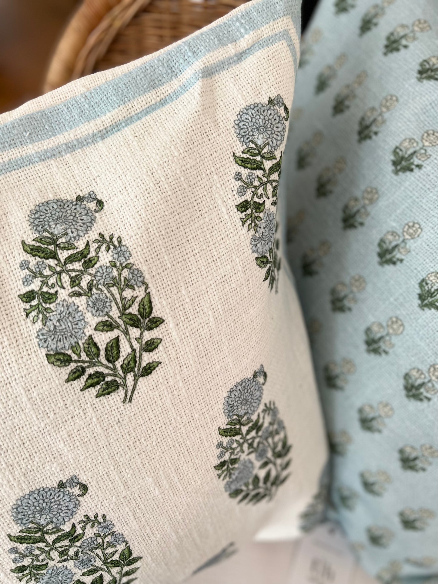 Genevieve Block Print Pillow Cover in Sky Blue