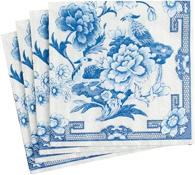Caspari Blue & White Paper Cocktail Napkins