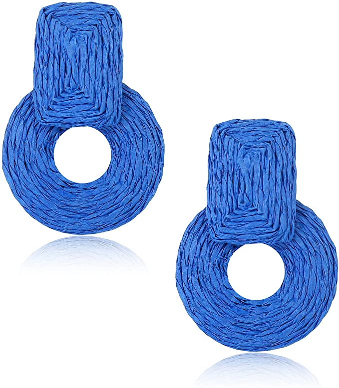 Raffia Drop Earrings Cobalt Blue