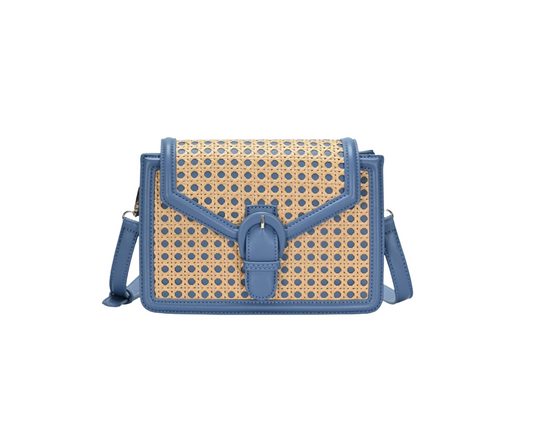 The Jolene Cane Weave Buckle Crossbody Blue