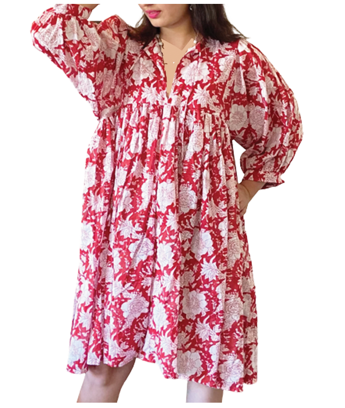 Juliette Floral Midi Dress in Red