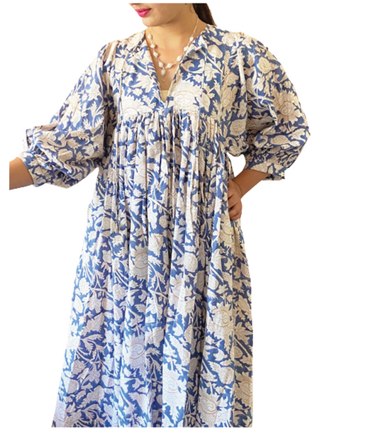 Juliette Floral Long Dress in Blue