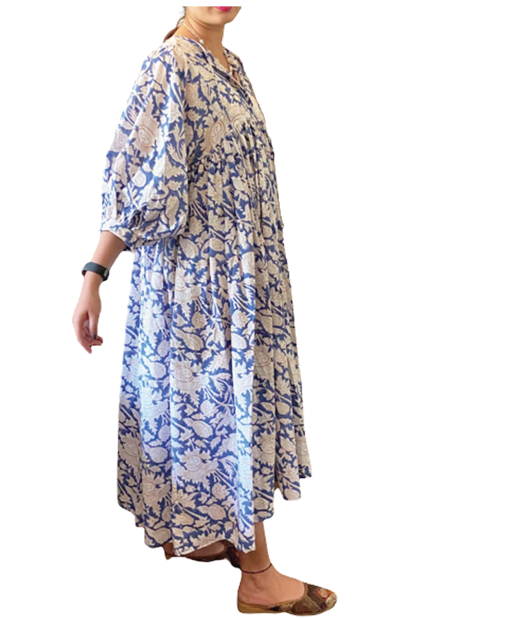 Juliette Floral Long Dress in Blue