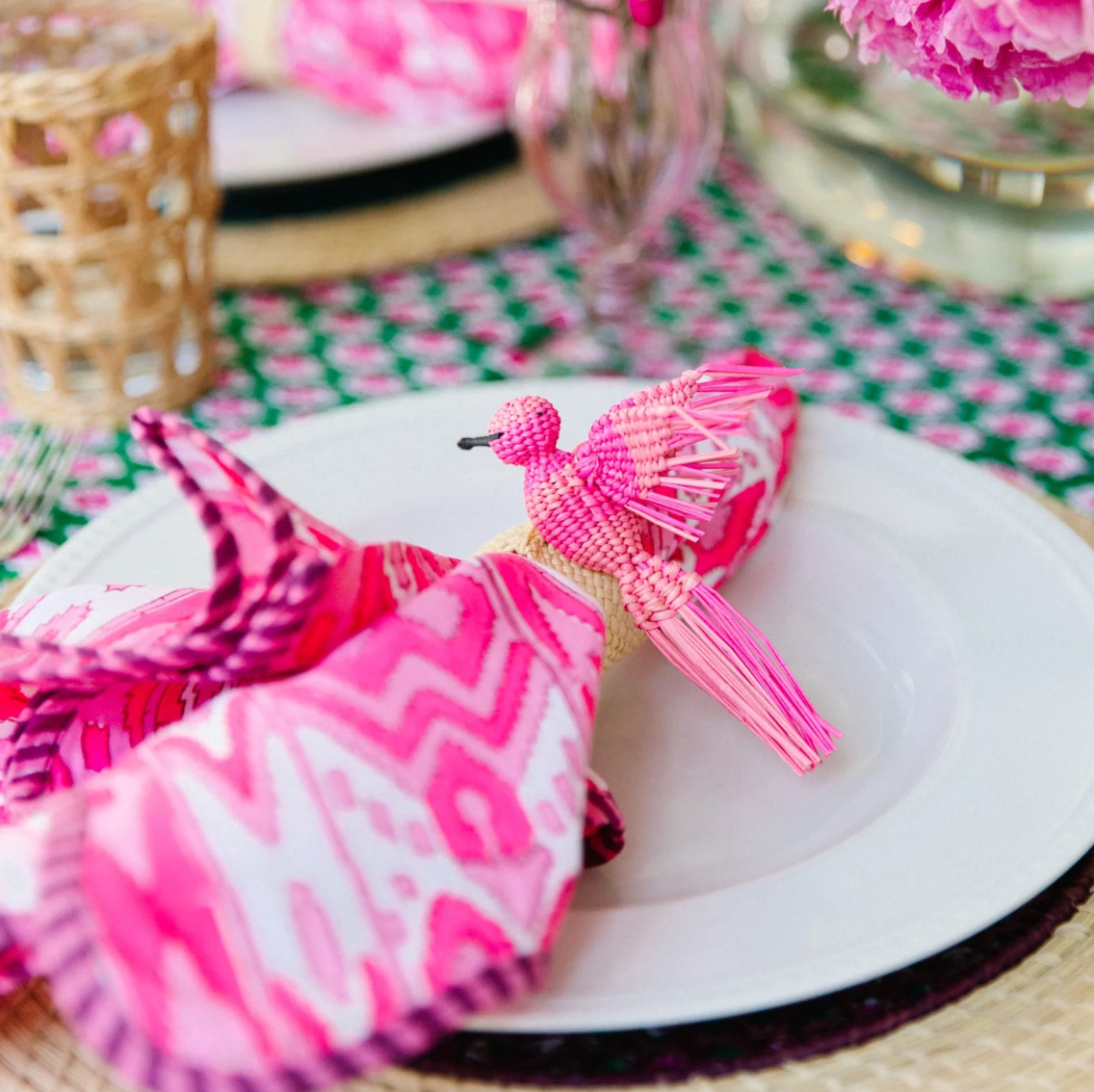 Pink Hummingbird Raffia Napkin Ring