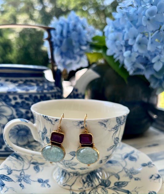 Ruby and Aquamarine Earrings