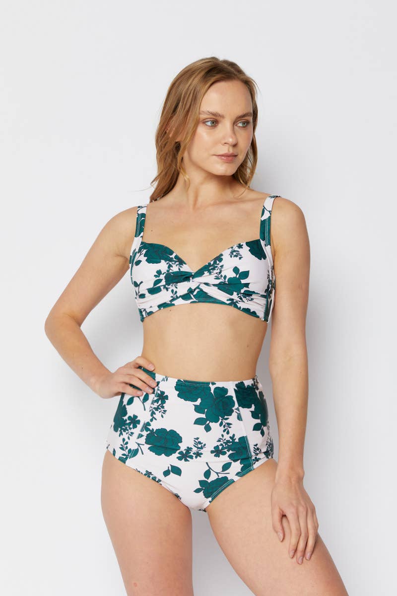 Vintage Rose Knotted Bikini – Green & White