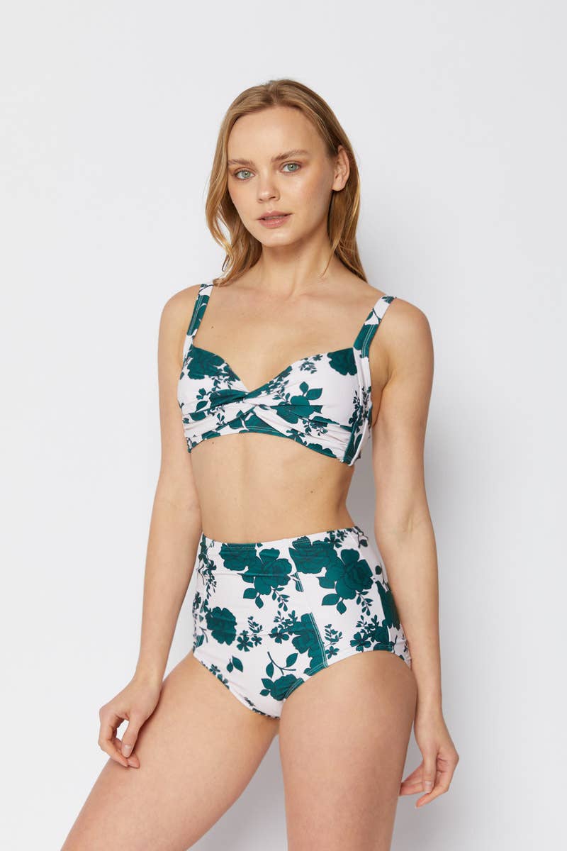 Vintage Rose Knotted Bikini – Green & White