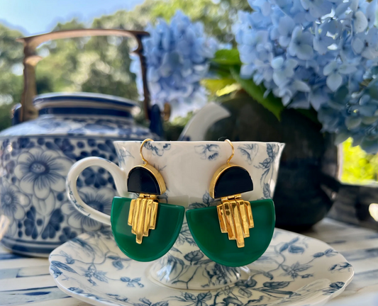 Art Deco Onyx Earrings Green Agathe