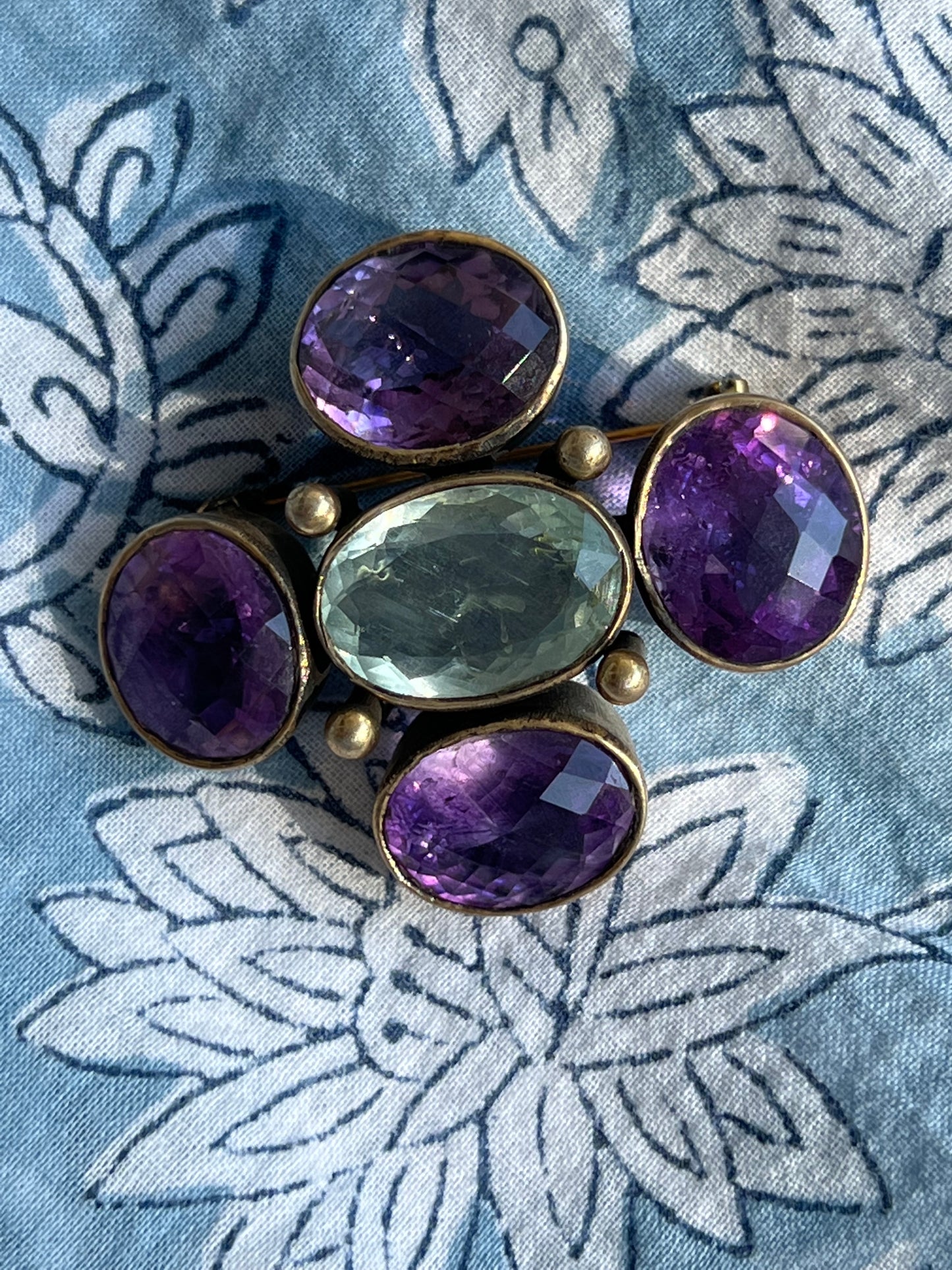 Aquamarine and Amethyst Brooch