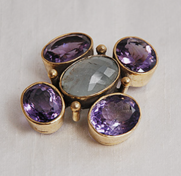 Aquamarine and Amethyst Brooch