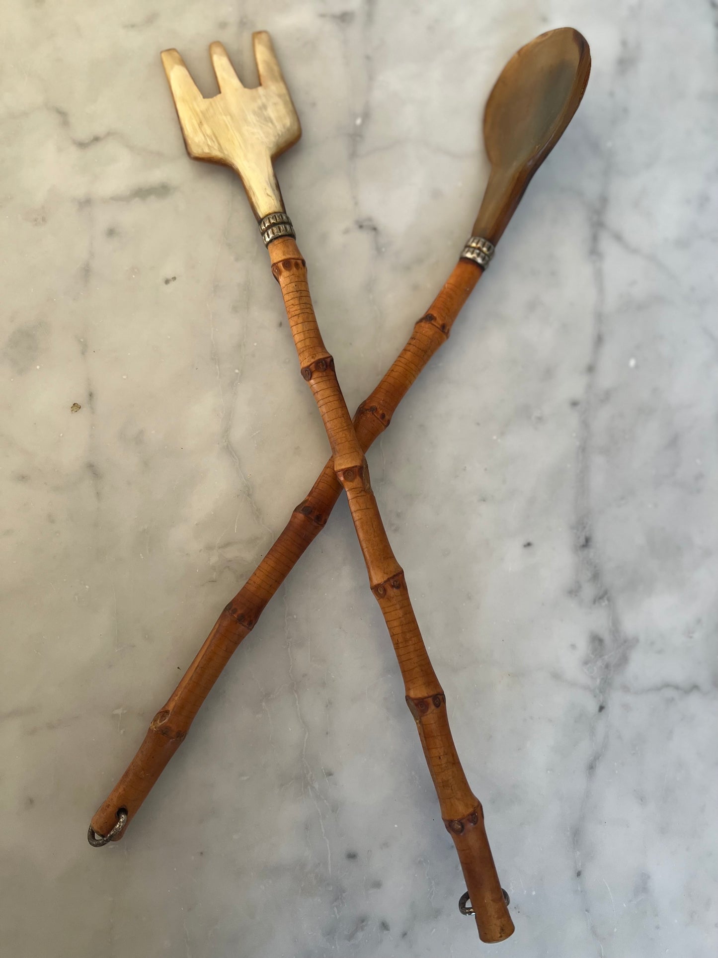 French Vintage Bamboo Salad Servers