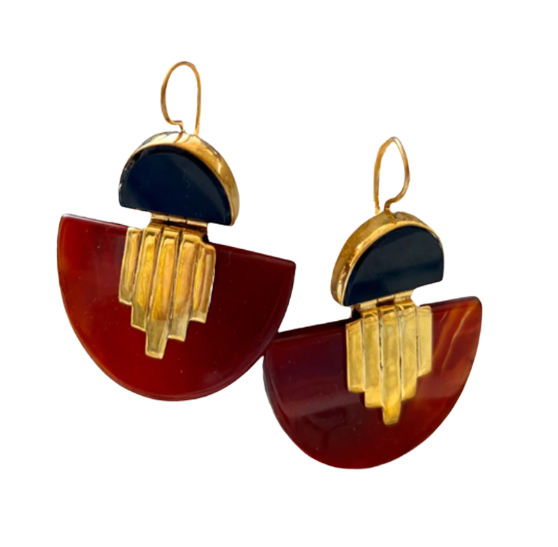 Art Deco Onyx Earrings Red Corniola