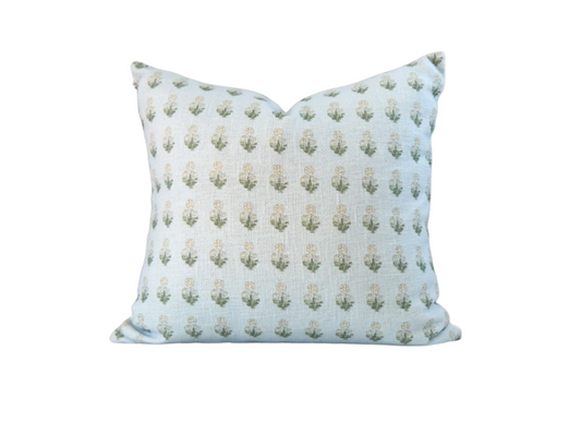 Arabella Cotton Block Print Pillow Cover in Blue