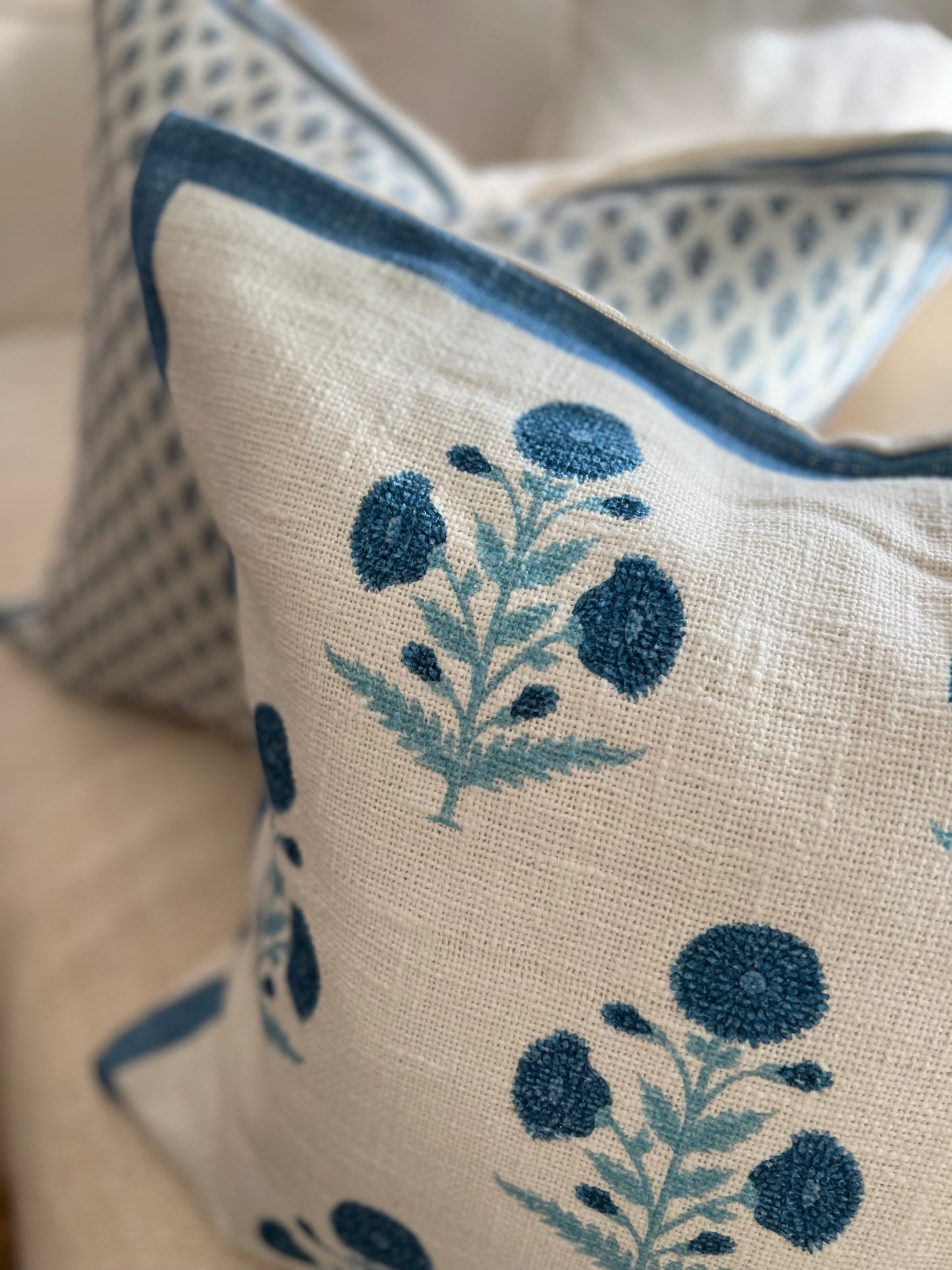 Seraphina Mughal Flower Pillow Cover in Blue