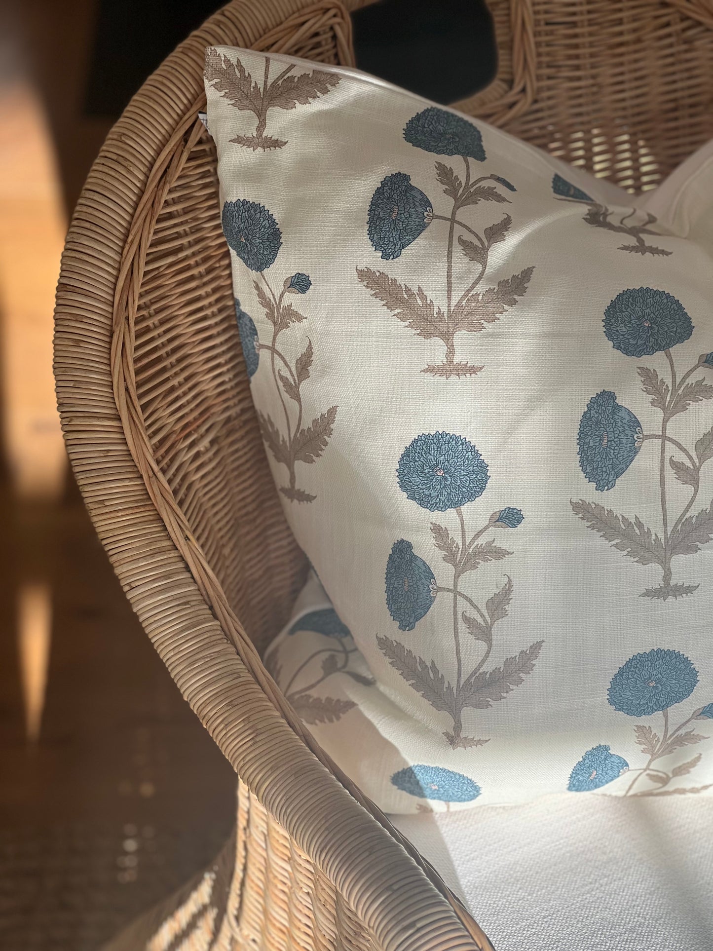 Daisy Blue Floral Block Print Pillow Cover