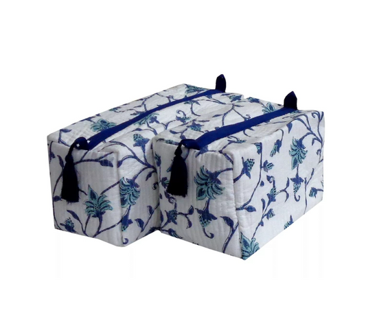 Blue Floral Cosmetic Pouch