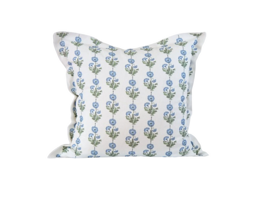 Amalthea Linen Block Print Pillow Cover in Blue