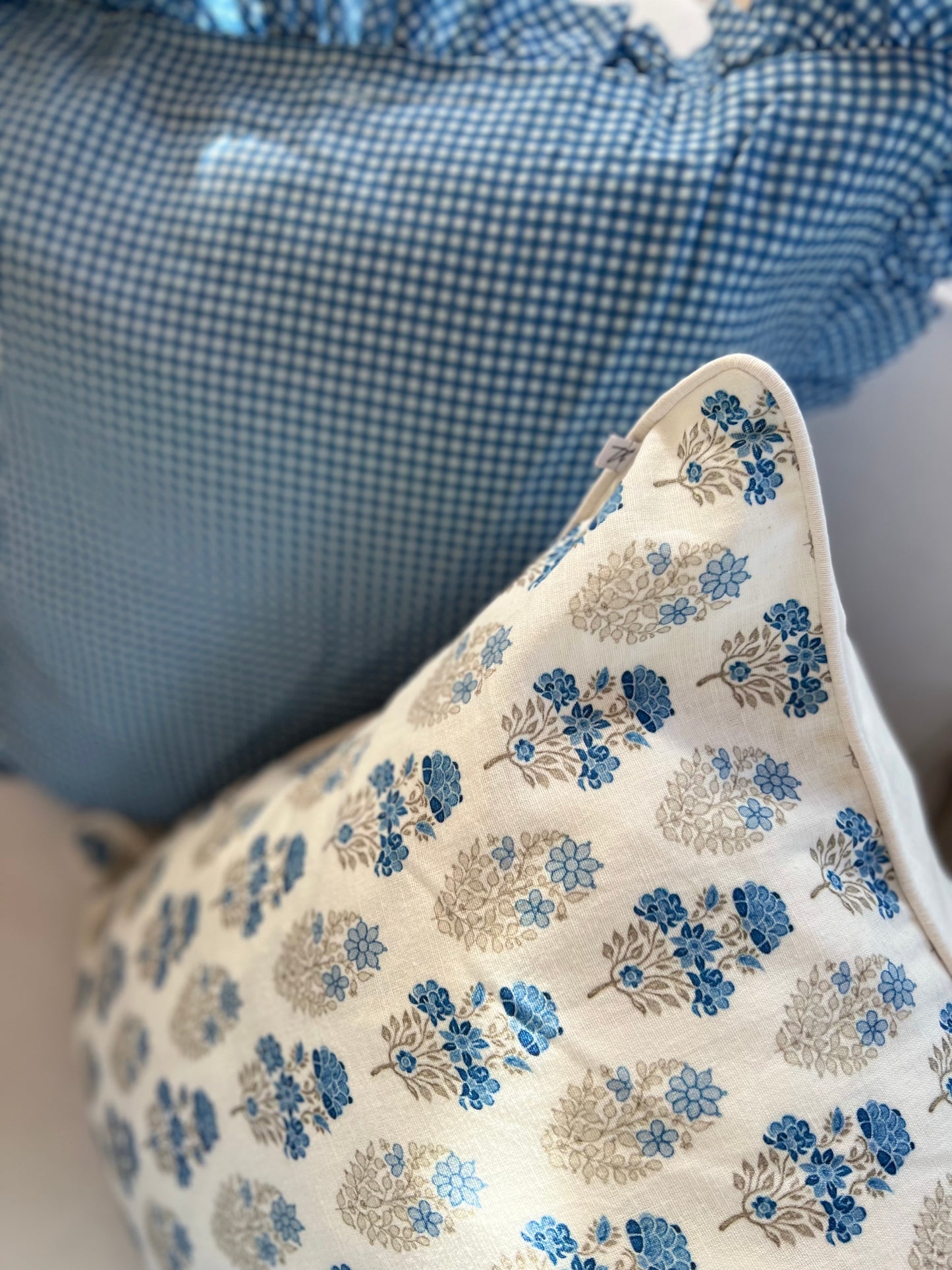 Savannah Micro Gingham Pillow Cover in Blue
